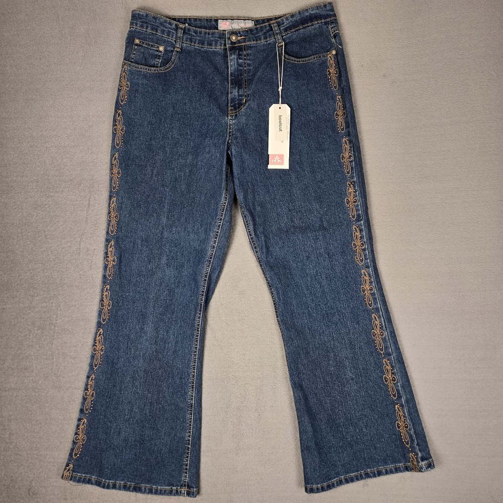 COS Jeans Womens 14P Bootcut Denim Blue Medium Wash Bedazzled Jeans NWT *READ‎